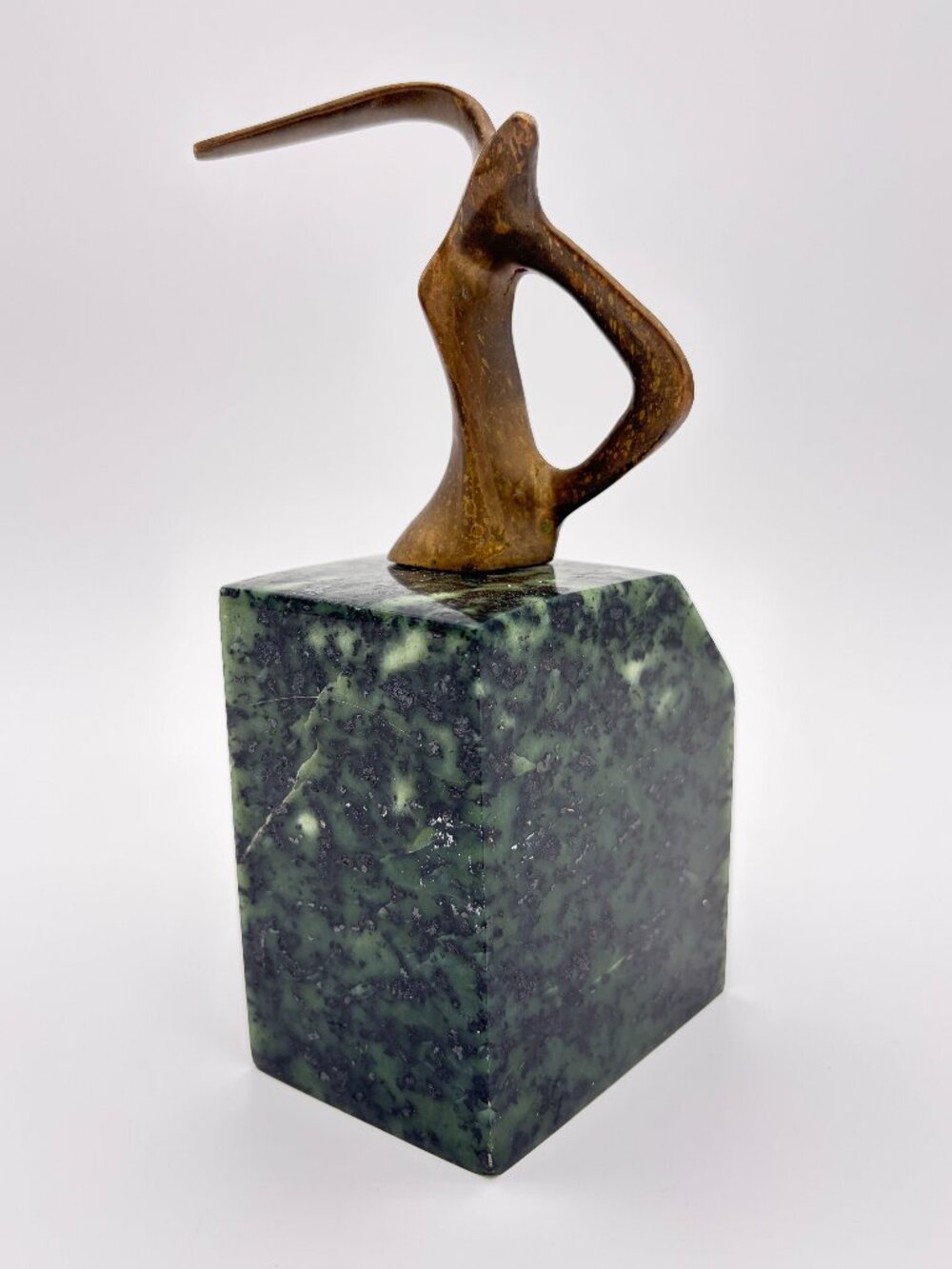 MCM Brass Bird on Green & Black Marble Base